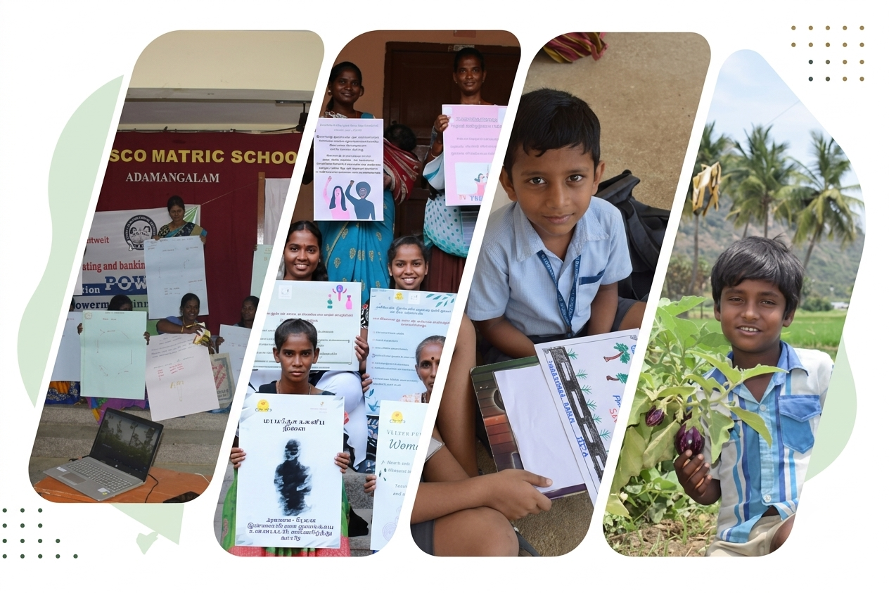 SURABI community impact initiatives - education, tailoring, technical training, farming